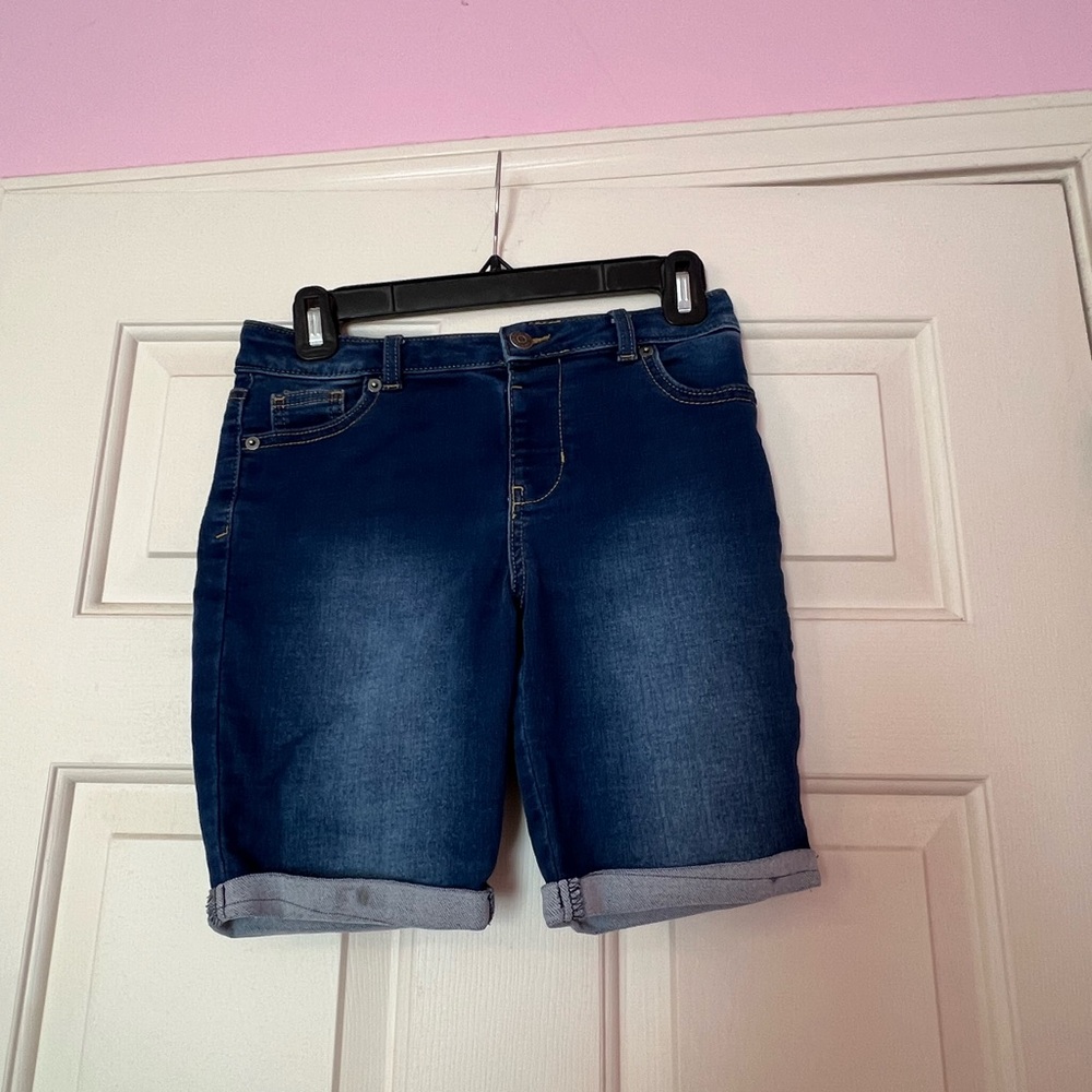 Girls Cat and Jack Bermuda Denim Shorts Cuffed With Adjustable Waistband